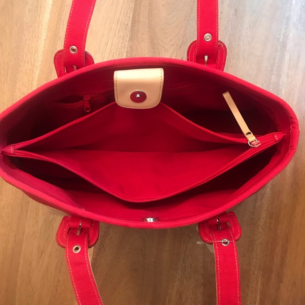 Lord & Taylor Red Canvas Shoulder Tote - Picture 4 of 4